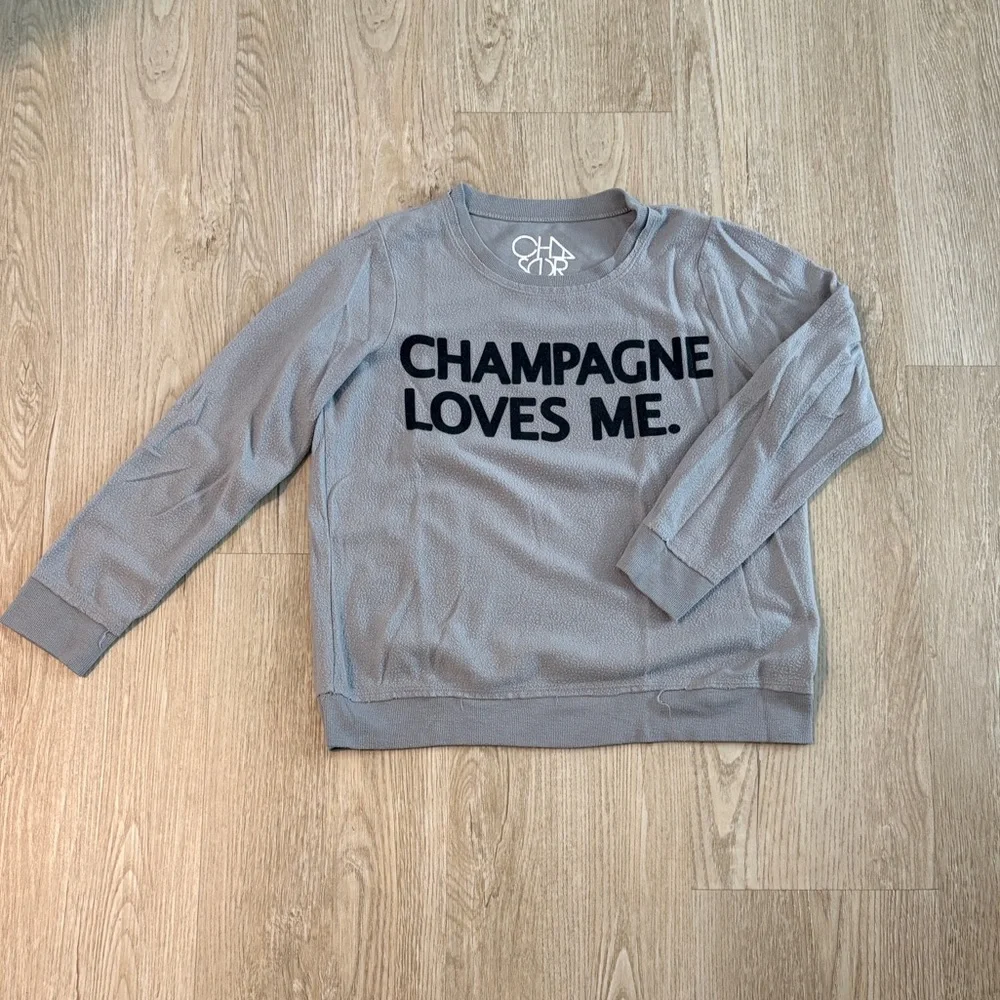 Chaser "Champagne Loves Me." Pullover Top Women's Cozy Sweatshirt Size M - Picture 2 of 8